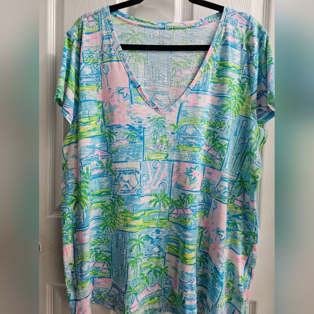 Lilly Pulitzer The Honda Classic PGA Golf Etta V Neck Tee Shirt Top XXL
